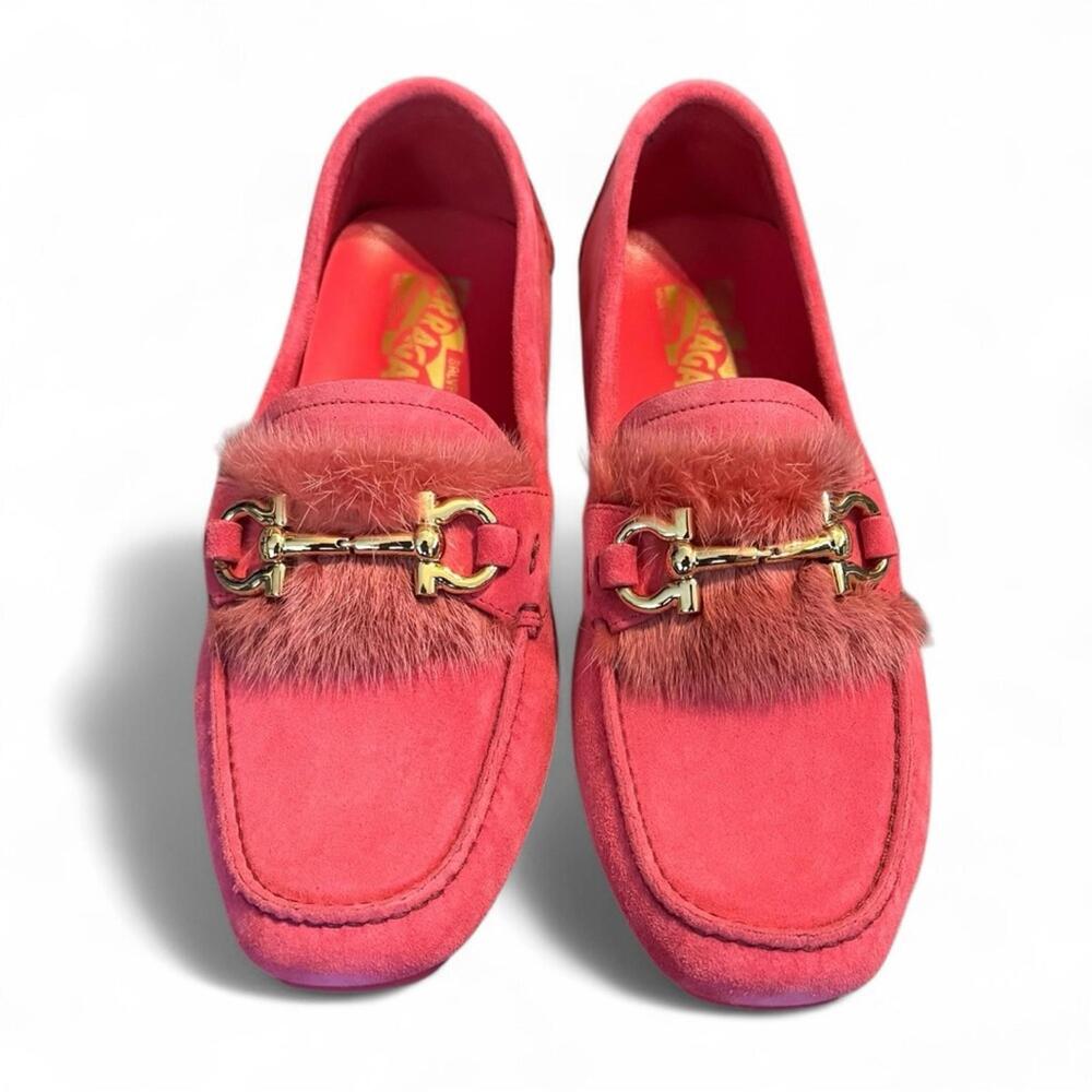 Salvatore Ferragamo Parigi Pink Mink Fur Trim Loafers Flats Shoes Drivers 7.5 - Picture 7 of 8